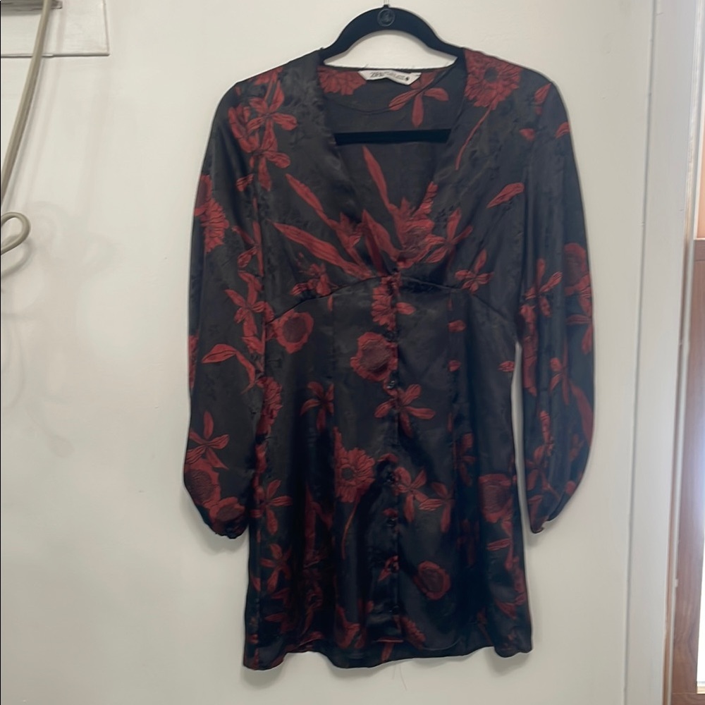 Floral Black and Red Zara Dress